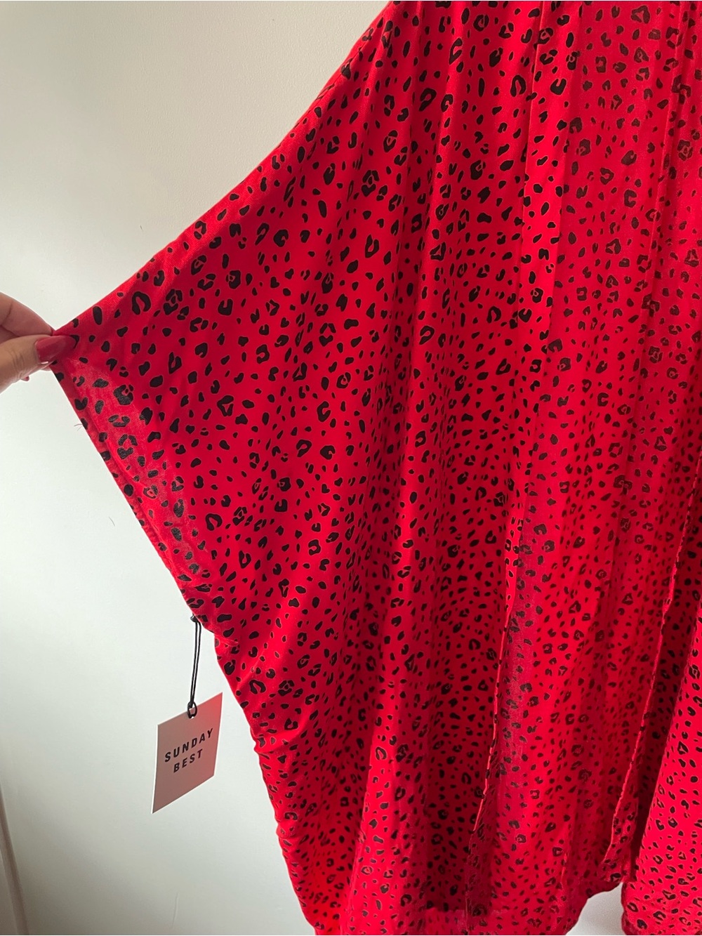 NWT Sunday Best Aitken Leopard Animal Print Kimono Wrap Cardigan Red Oversized - Picture 6 of 8